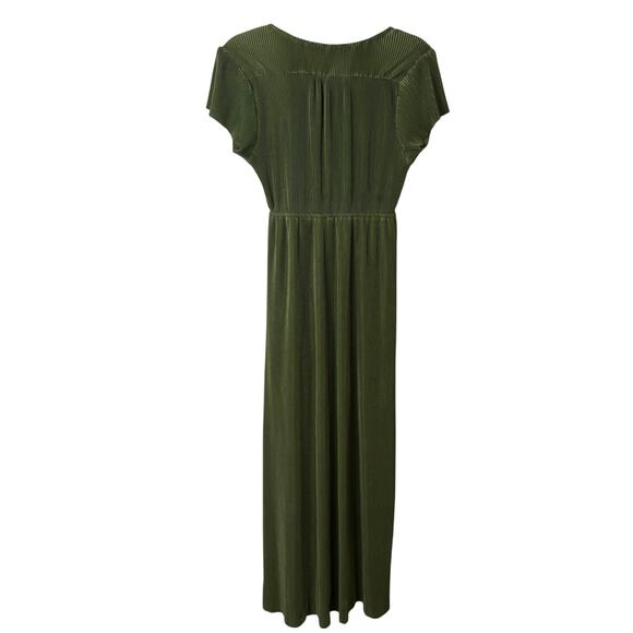 Baltic Born Women's Athena Maxi Dress Pleated Green Short Sleeve V Neck Small - Picture 2 of 8